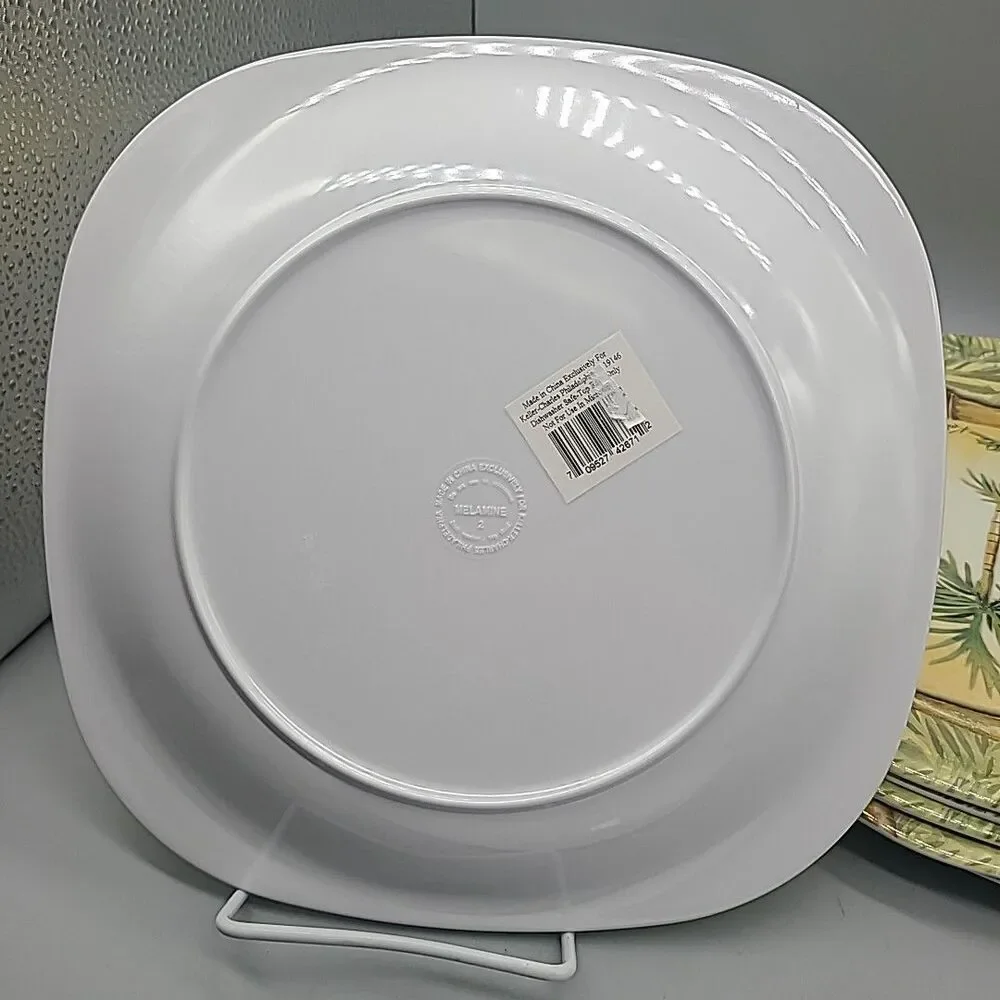 Set (8) NEW Kathleen Denis PALM TREE Melamine Dinner Plates 10.5” Keller-Charles